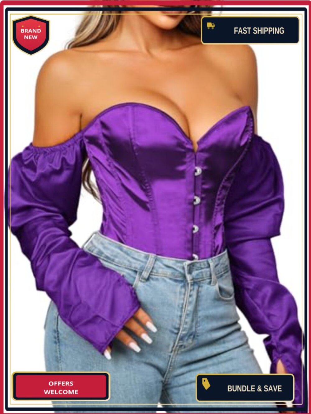 Off the Shoulder Corset Top Long Sleeve Overbust Women Halloween Costume